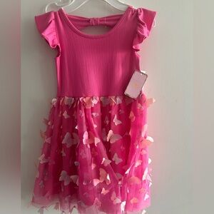 Pink Butterfly Kids Casual Dress